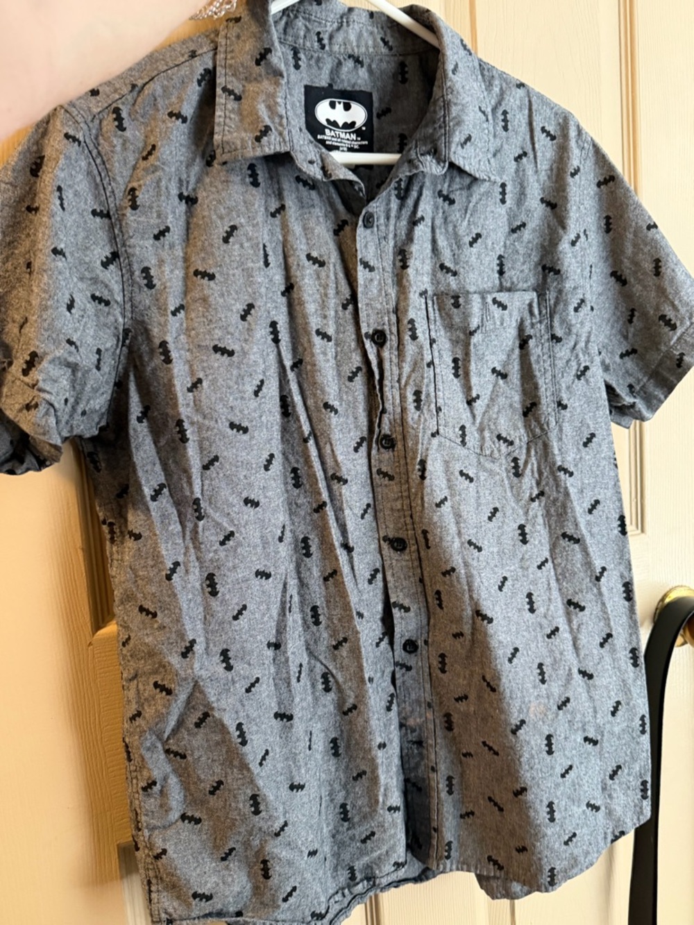 Batman Men’s Short-Sleeve Gray Button-Up Shirt